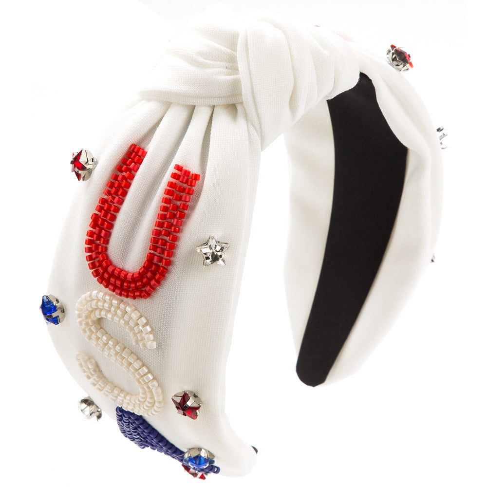 Wholesale Hand-stitched Letters USA Independence Day Flag Headband